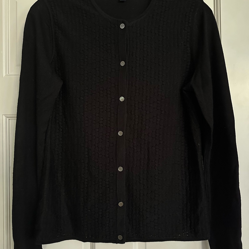 Brooks Brothers Black Silk & Cashmere Botton-front Cardigan Sweater